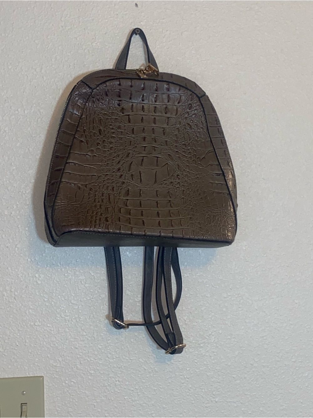 Croc-Texture Faux Leather Mini Backpack - Black
